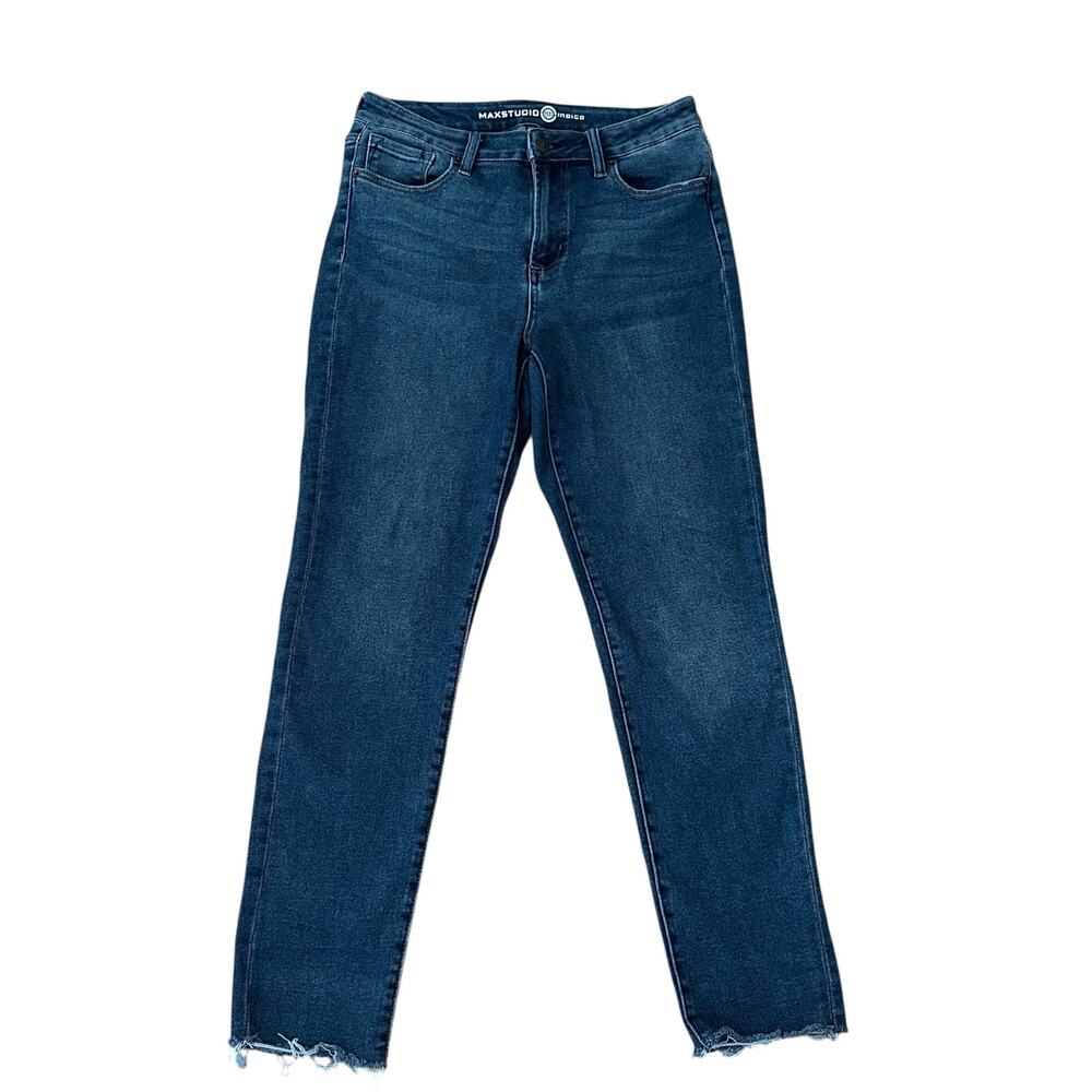 Max Studio Indigo Women High Rise Skinny Raw Hem Blue Jeans Size 10